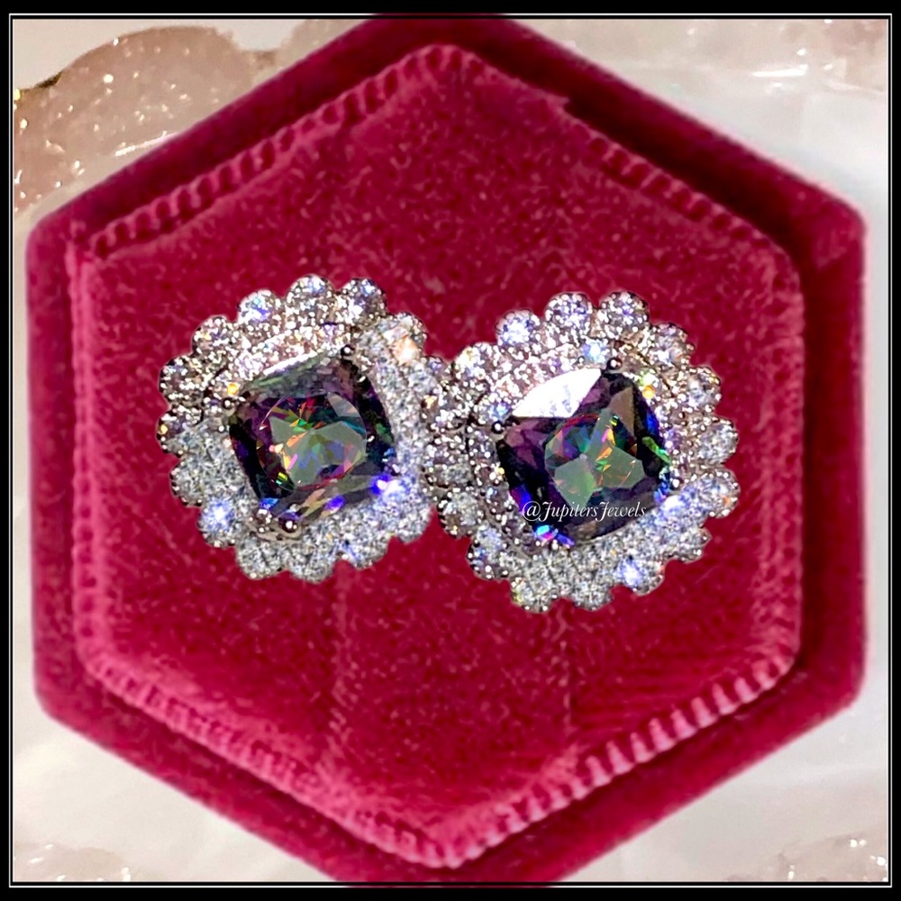Clearance! Square Princess Mystic Topaz Simulated Diamond Stud Earrings